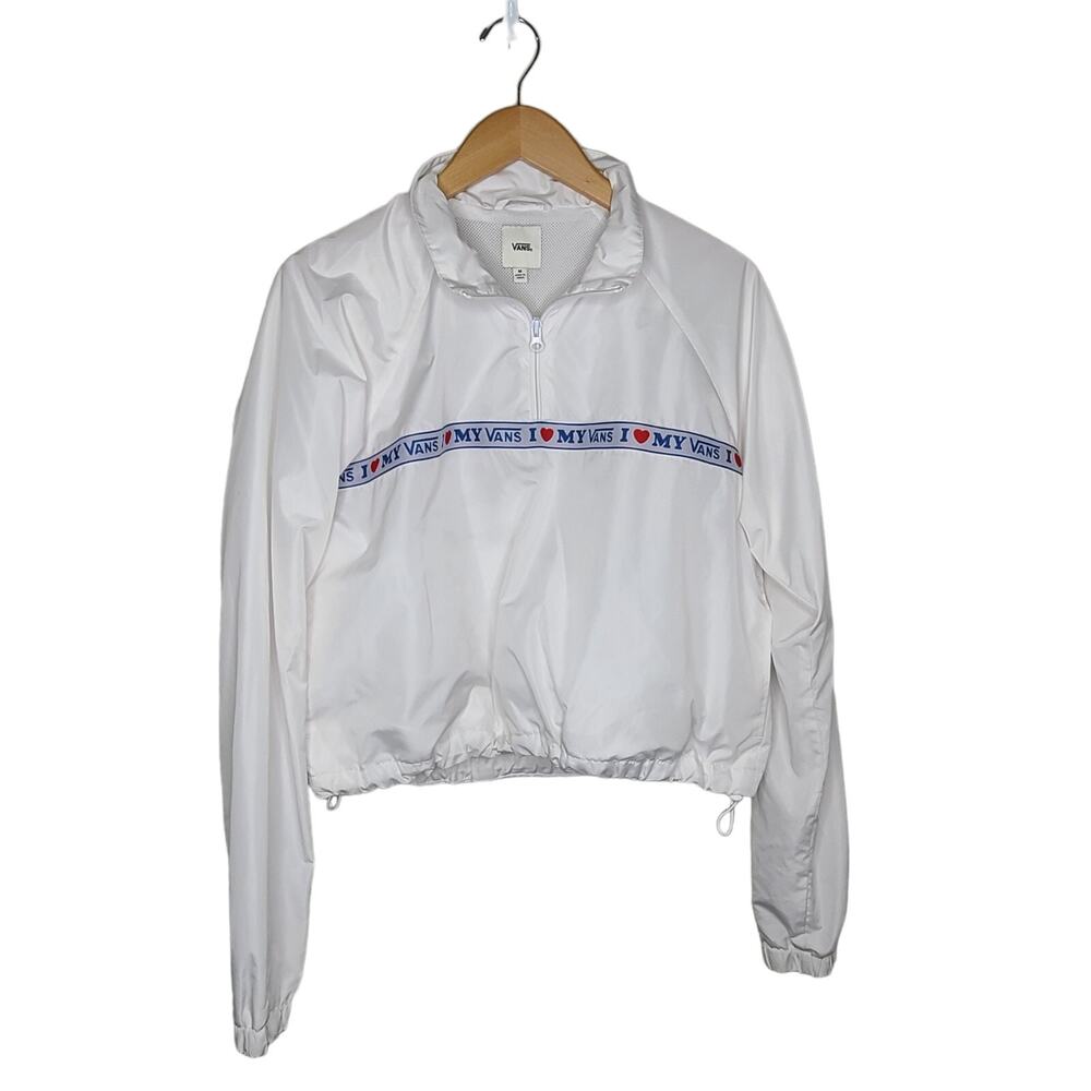 Vans Womens SZ M White Jacket DNA Taping Anorak Crop‎ Windbreaker Skater Y2K